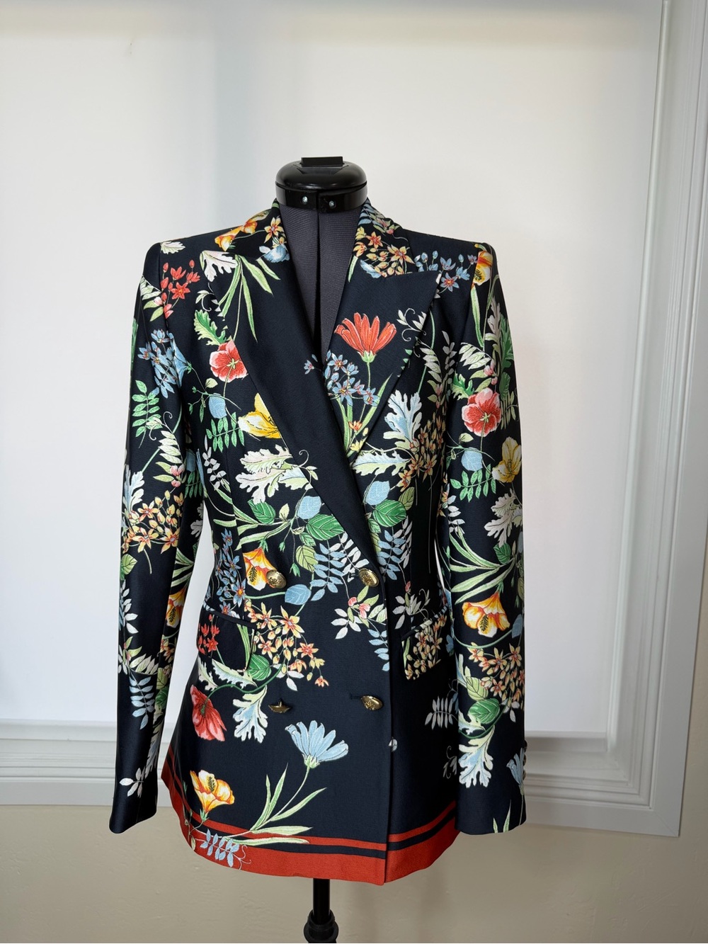 Zara Navy Blue Floral Double-Breasted Blazer